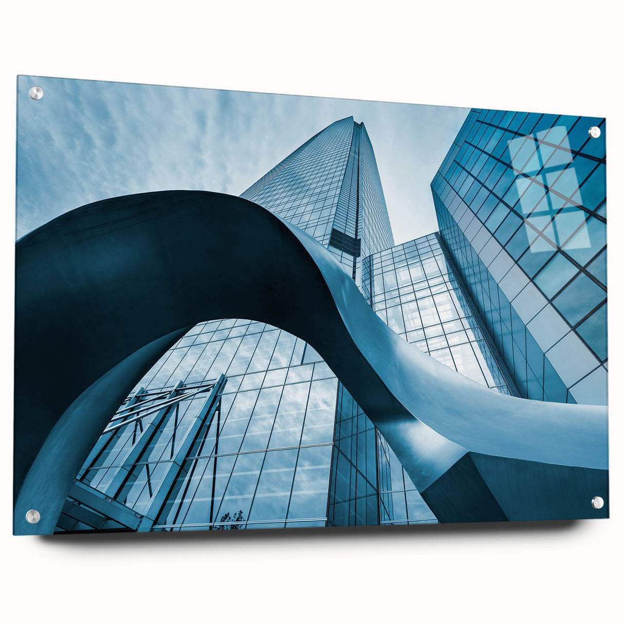 Acrylic print of Santiago skyline with earthy tones and abstract design, suitable for dining room decor.