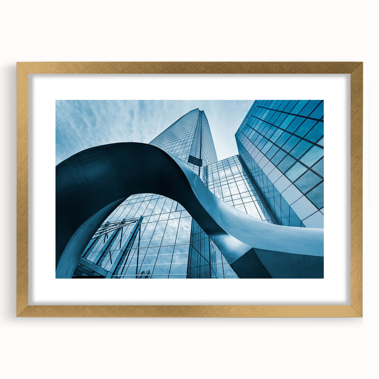 Extra large abstract art print of Santiago, Chile in textured gold frame, ideal for living room decor.
