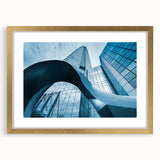 Extra large abstract art print of Santiago, Chile in textured gold frame, ideal for living room decor.