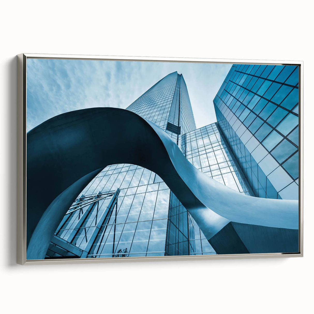 Framed canvas landscape art painting of Santiago, Chile with vibrant colors on a black background, ideal for office decor.