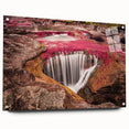 Acrylic print of a large abstract depiction of a South American landscape in vibrant blue and green tones.