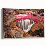 Framed canvas landscape art painting featuring a vintage-style Colombian scenery in vibrant, colorful tones.