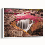 Vintage poster art of a colorful Colombian landscape on a large framed canvas, suitable for living room decor.