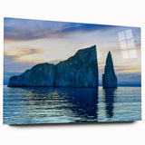 Acrylic print of a large abstract depiction of the Galapagos, in cool blue and green tones.