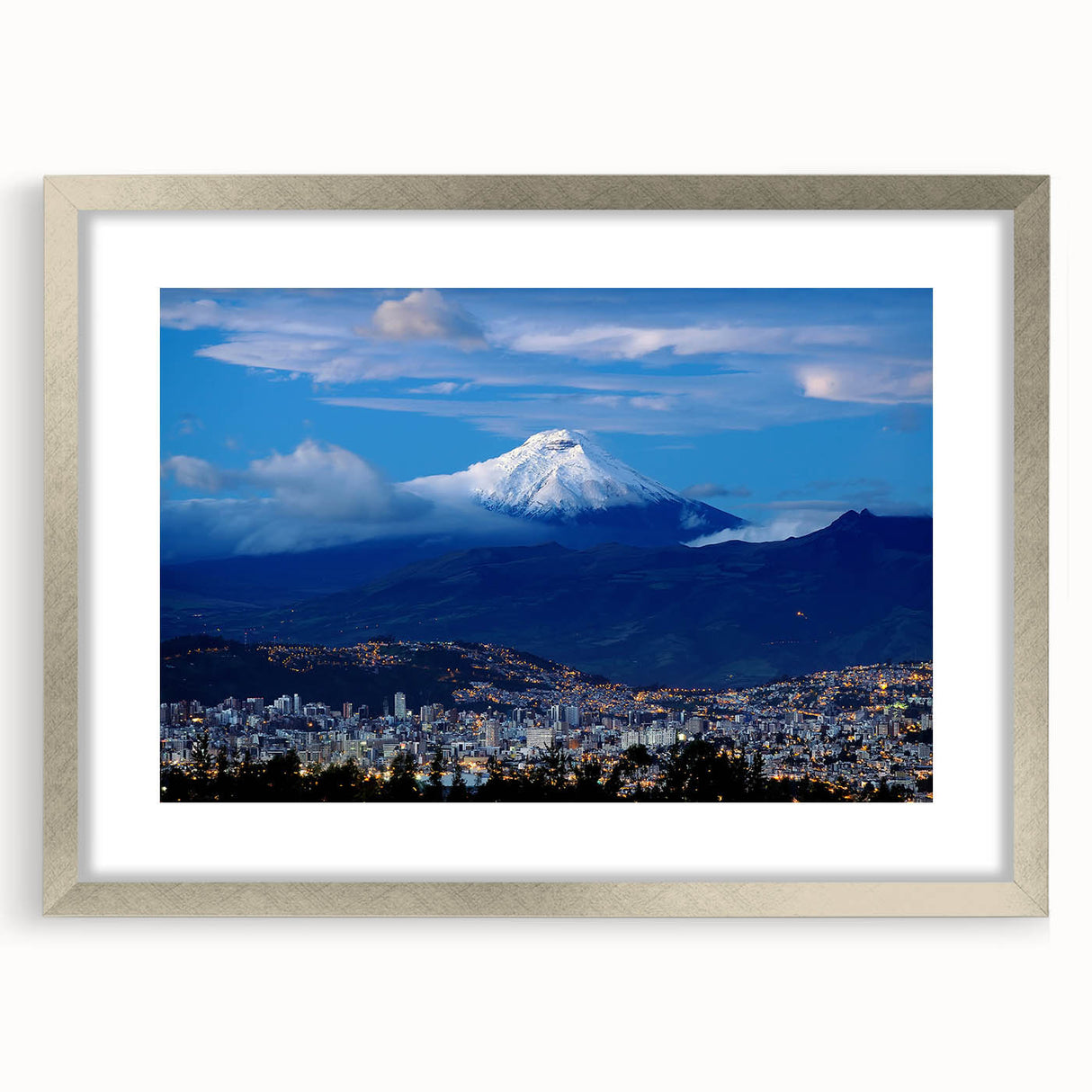 Textured abstract art print of Ecuador scenery in muted earth tones on a framed canvas, suitable for bedroom decor.