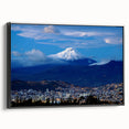 Black and white framed canvas of a vintage-style Ecuadorian landscape, ideal for bedroom wall art.