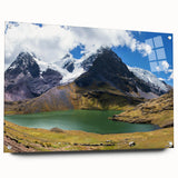 Acrylic print of a large abstract depiction of a South American landscape, in muted earth tones, ideal for dining room decor.