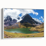 Vintage poster art of a Peruvian landscape on a large framed canvas, featuring vibrant colors against a black background.