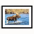 Extra large, textured abstract art print of colorful Denali scenery, framed in black, ideal for living room decor.