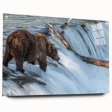 Acrylic print of a serene Alaskan landscape in cool blue and white tones, ideal for bedroom or dining room decor.