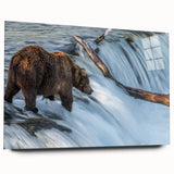 Large abstract depiction of an Alaskan landscape in muted earth tones on acrylic glass, ideal for bedroom or dining room art.