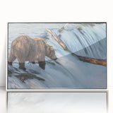 Acrylic print of a serene Alaskan landscape in muted blue and white tones, ideal for modern nursery wall art.