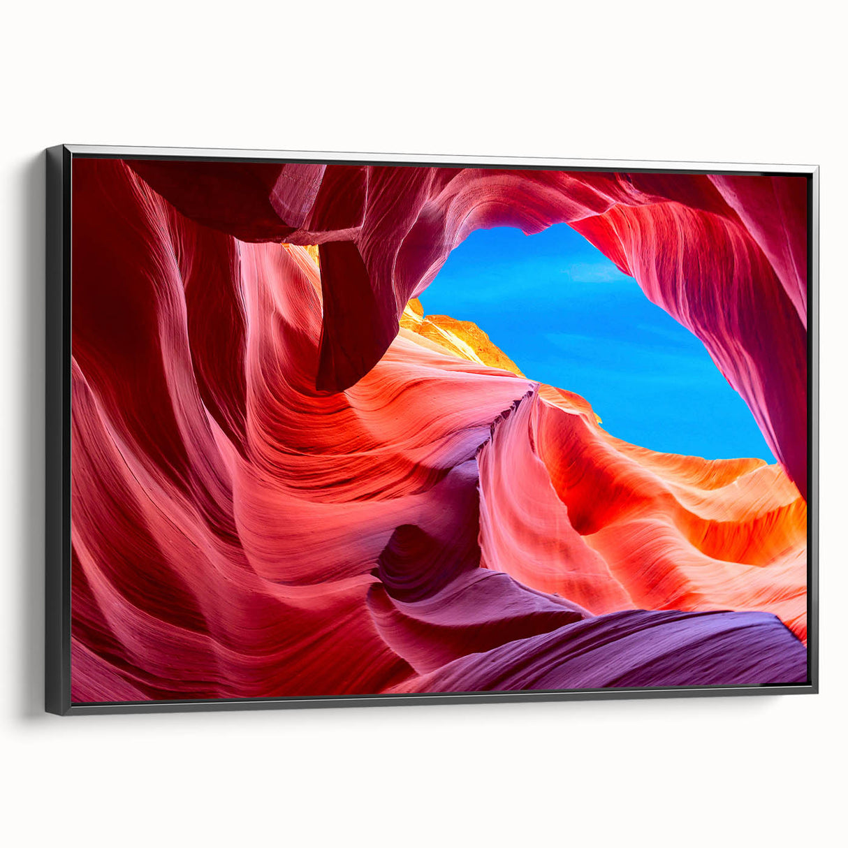 Black and white framed canvas of Antelope Canyon in Arizona, featuring intricate rock formations.