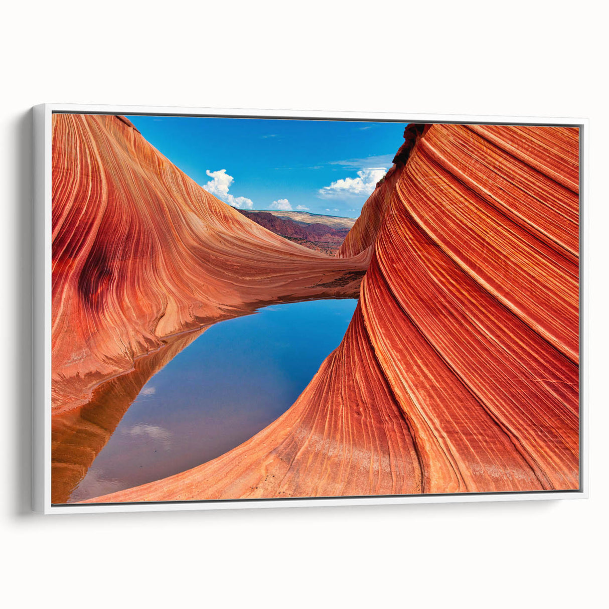 Vintage poster art of Arizona's Coyote Buttes in vibrant colors on a framed canvas, ideal for living room decor.