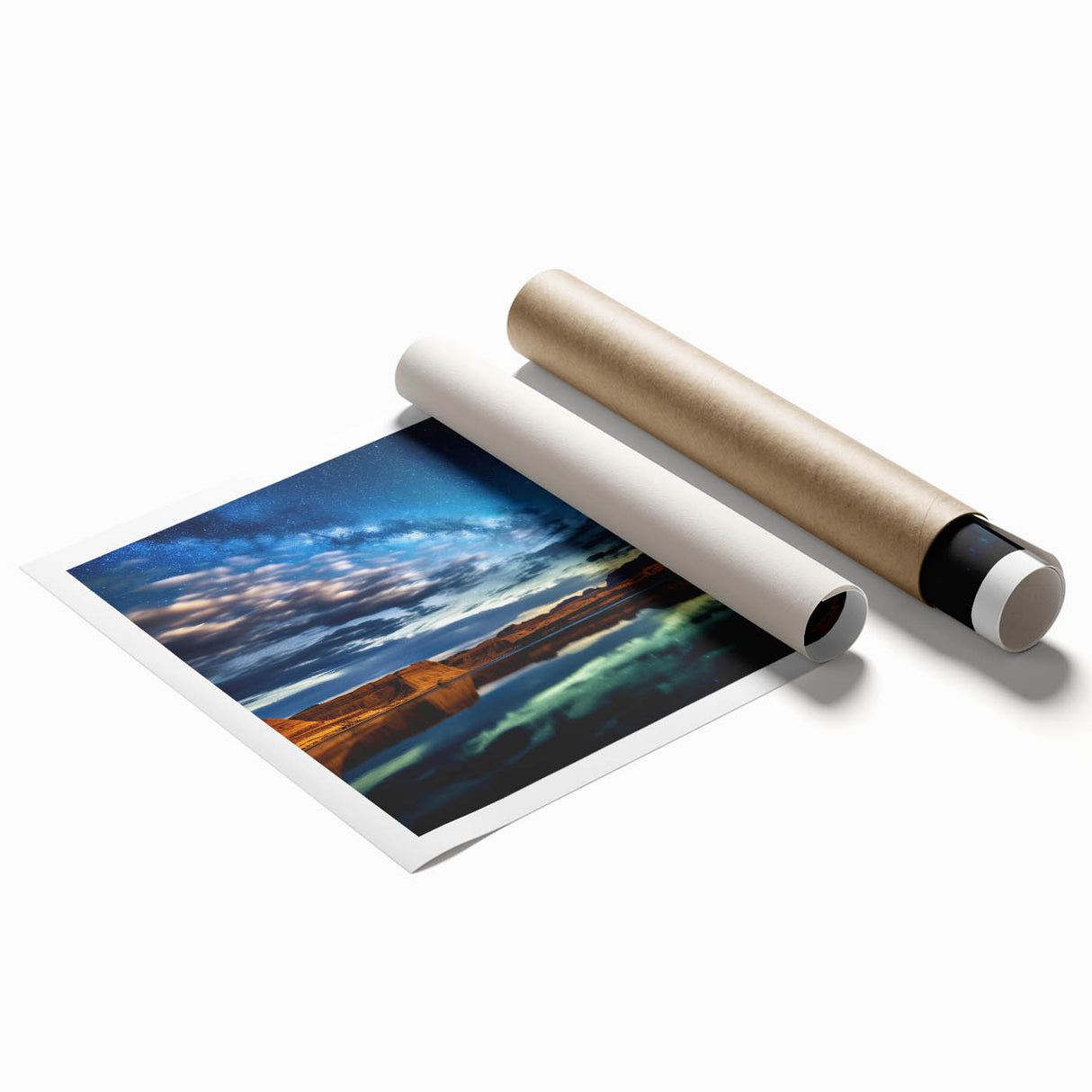 Extra large rolled print of Lake Powell, Arizona, featuring muted blue and beige tones, ideal for classy bathroom wall art.