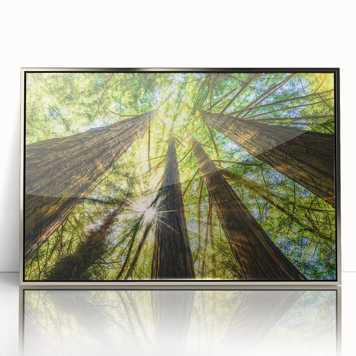 Mid-century modernist art of Big Sur in muted earth tones on a framed acrylic, ideal for nursery wall art.