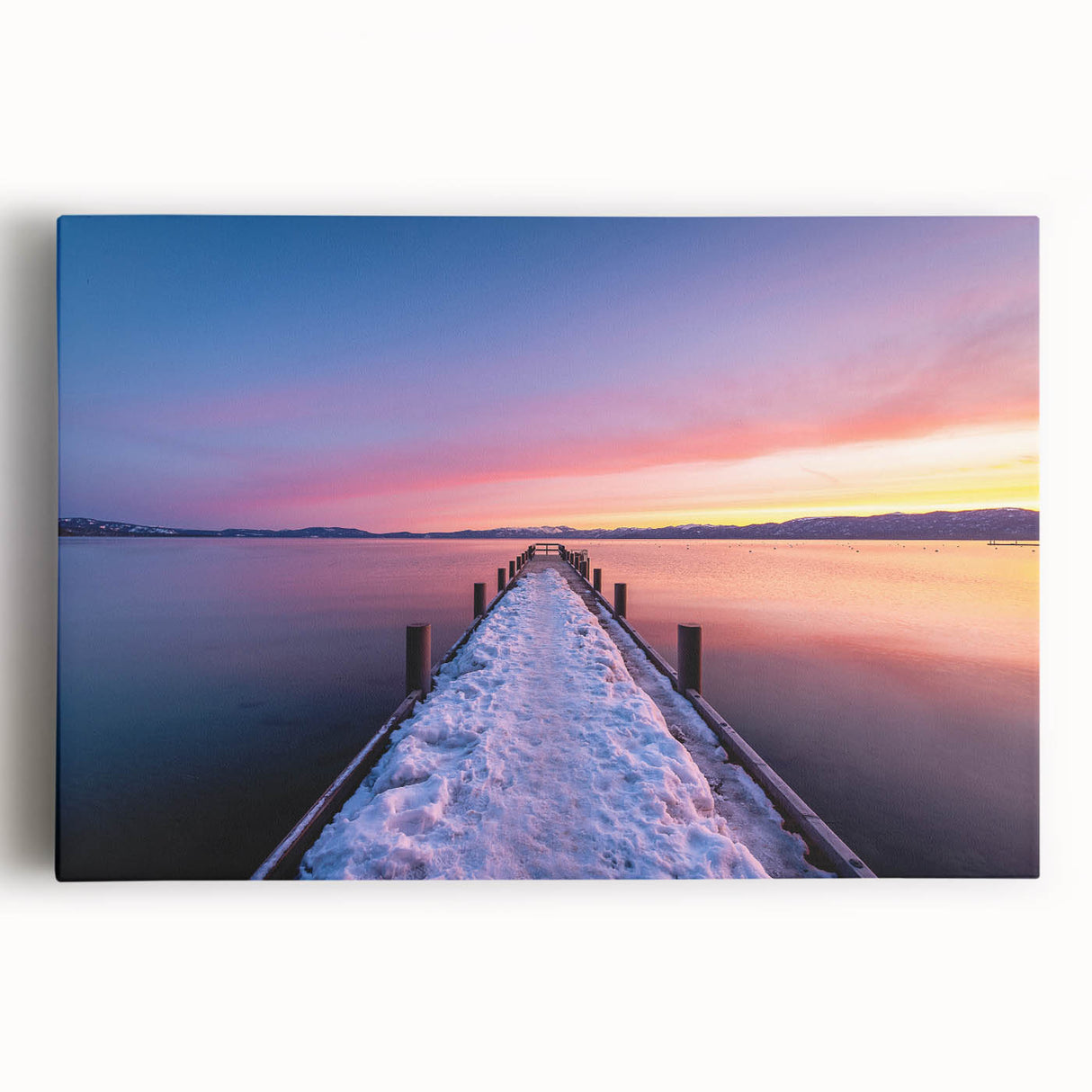 Black and white photo of Lake Tahoe on large stretched canvas, ideal for kitchen wall art.