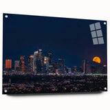 Acrylic print of a large abstract depiction of the Los Angeles skyline in vibrant hues.
