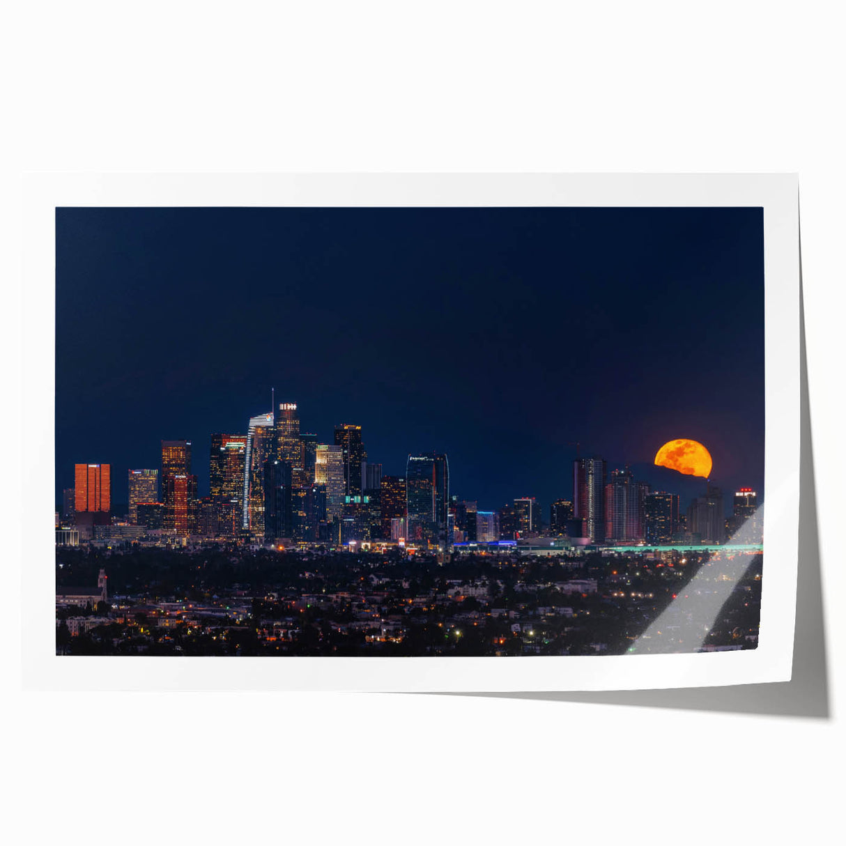 Extra large rolled print of Los Angeles scenery with vibrant floral elements, ideal for art wall dining room.
