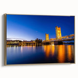 Framed canvas depicting vintage-style Sacramento landscape in black and gold tones, ideal for bedroom wall art.