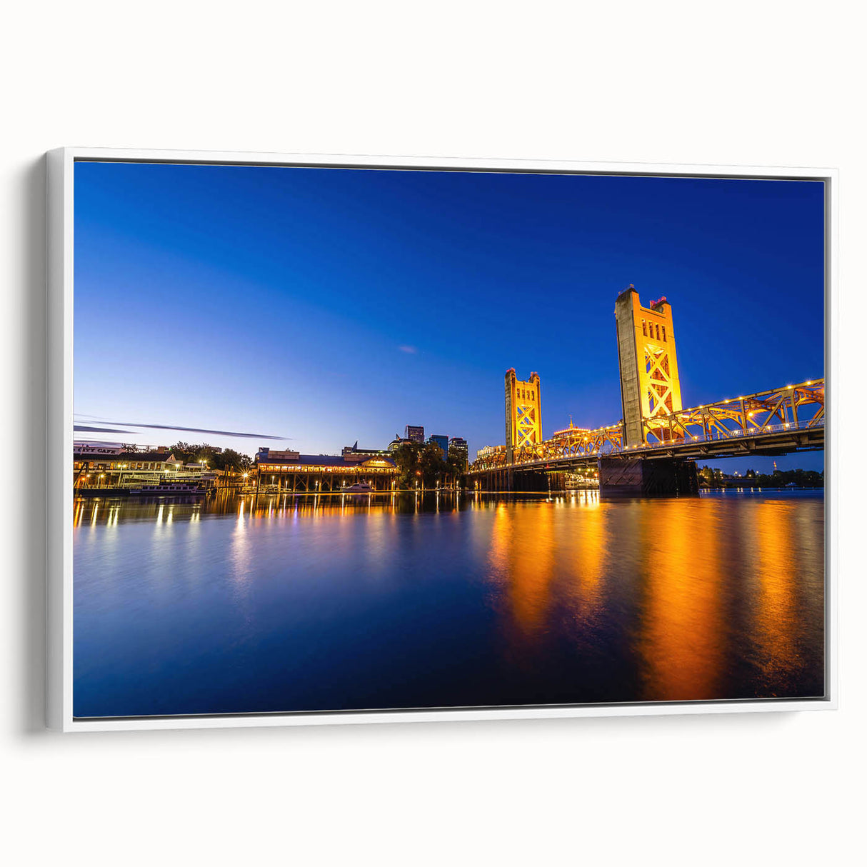 Vintage poster art of Sacramento scenery in vibrant colors on extra large framed canvas, suitable for living room decor.