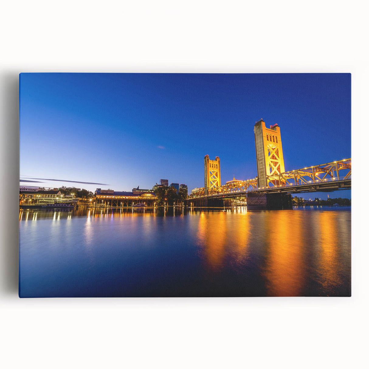 Black and white large art print of Sacramento scenery on stretched canvas, ideal for kitchen wall art.