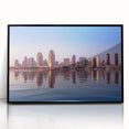 Large abstract wall art depicting San Diego scenery in black and white tones on a framed acrylic.