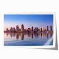 San Diego skyline in muted gray hues on extra large rolled canvas, ideal for art wall dining room.
