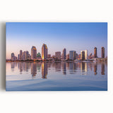 Black and white photo of San Diego skyline on large stretched canvas, ideal for kitchen wall art.