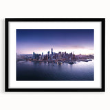Colorful abstract art print of San Francisco skyline, featuring vibrant hues on a large framed canvas.