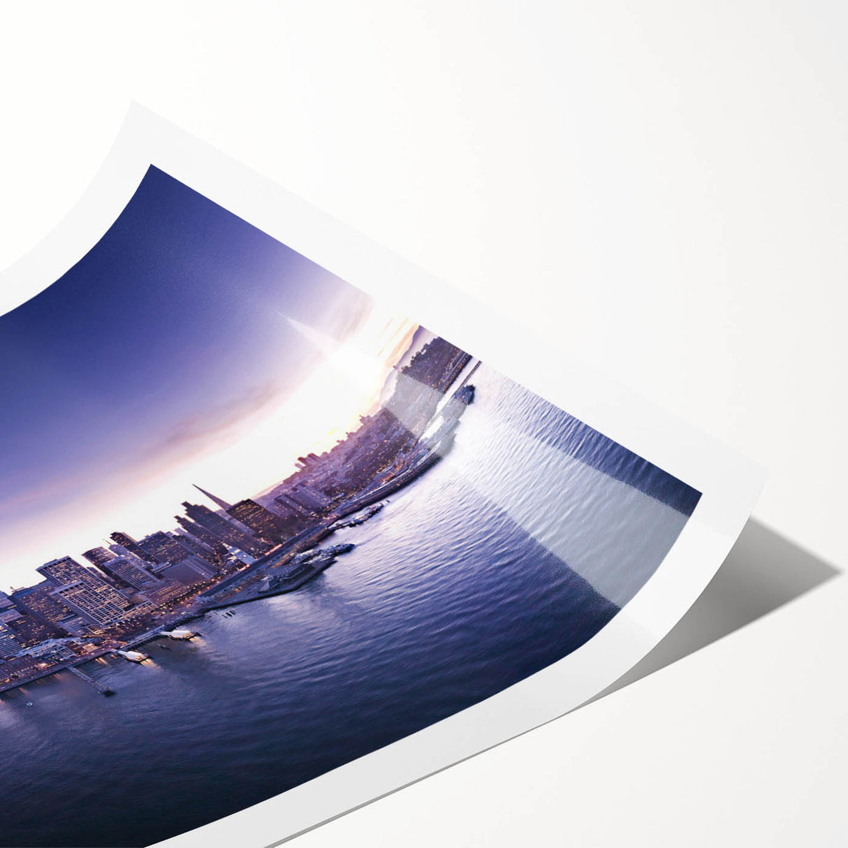 Extra large wall art featuring line art flowers over a San Francisco scenery, printed on rolled canvas.