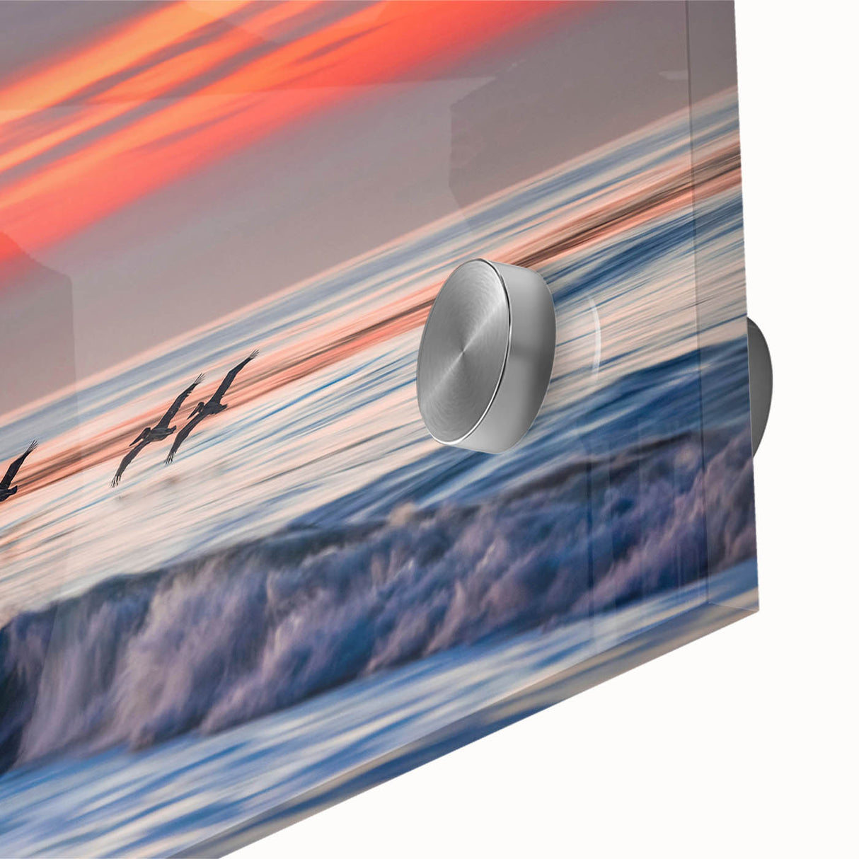 Large abstract wall art depicting Santa Barbara scenery in mid-century modernist style on acrylic glass.