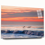 Large abstract depiction of Santa Barbara scenery on acrylic glass, with a palette of blue and green.