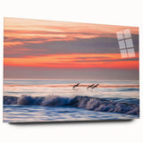 Large abstract wall art depicting the Santa Barbara coastline in muted blue and green tones on acrylic glass.
