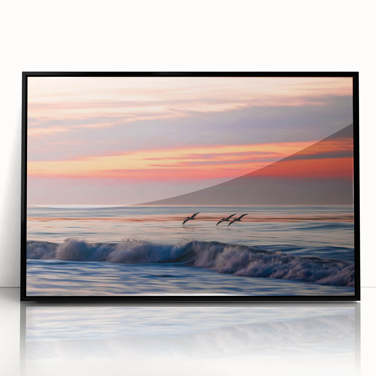 Large abstract wall art depicting the Santa Barbara coastline in muted earth tones on a framed acrylic panel.