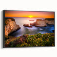 Black and white framed canvas of Santa Cruz landscape with vintage poster art style, ideal for bedroom wall decor.