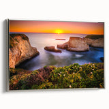 Landscape art painting of Santa Cruz with colorful elements on a framed canvas, ideal for enhancing a living room's decor.