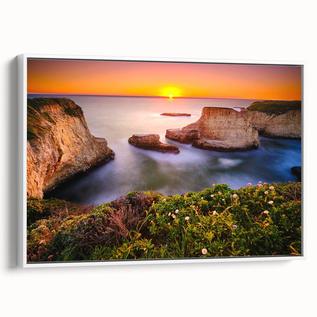 Vintage poster art of Santa Cruz with colorful, vivid hues on a large framed canvas, suitable for living room decor.