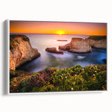 Vintage poster art of Santa Cruz with colorful, vivid hues on a large framed canvas, suitable for living room decor.