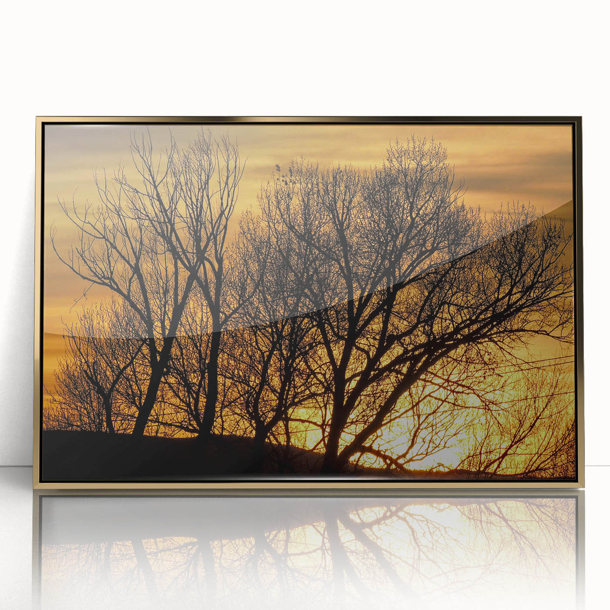 Framed acrylic print of Vail, Colorado scenery in mid-century modernist style, featuring earthy tones.