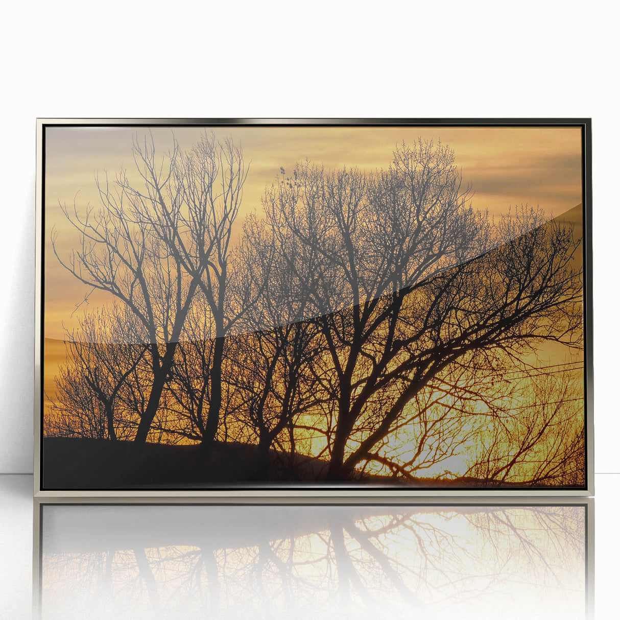 Mid-century modernist art depicting Vail, Colorado scenery in acrylic, framed in silver, suitable for nursery wall decor.