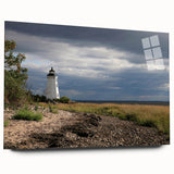 Large abstract depiction of Connecticut scenery in muted earth tones on acrylic glass.