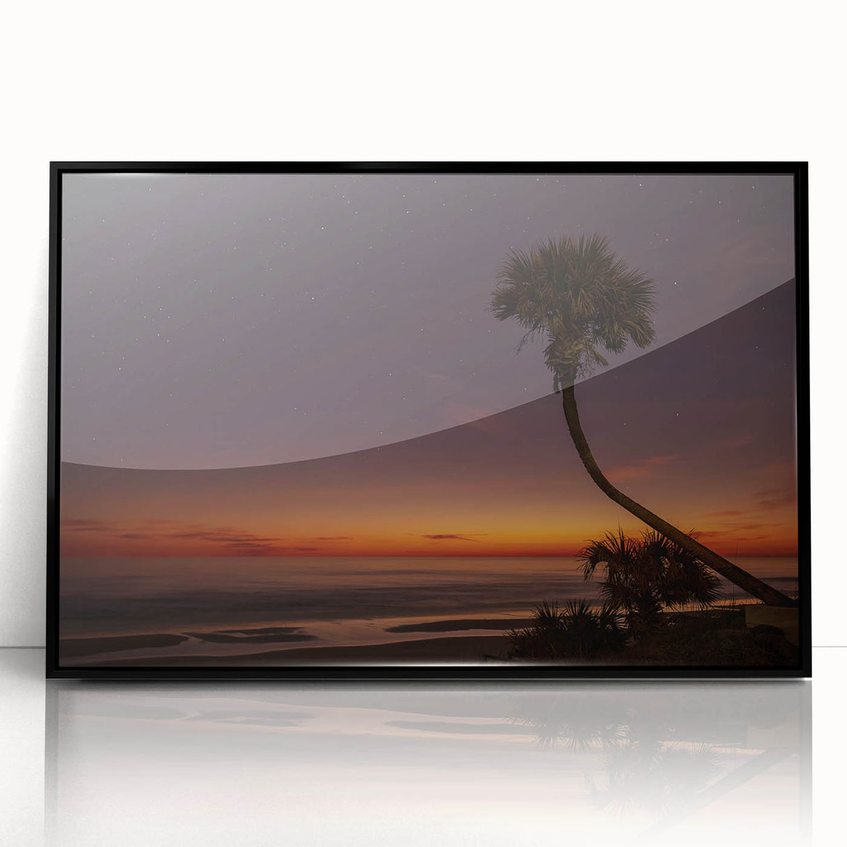 Large abstract wall art depicting Daytona scenery in muted blue and green tones on a framed acrylic.