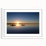 Abstract art print of Everglades scenery in muted green and blue tones, framed with a white mat.