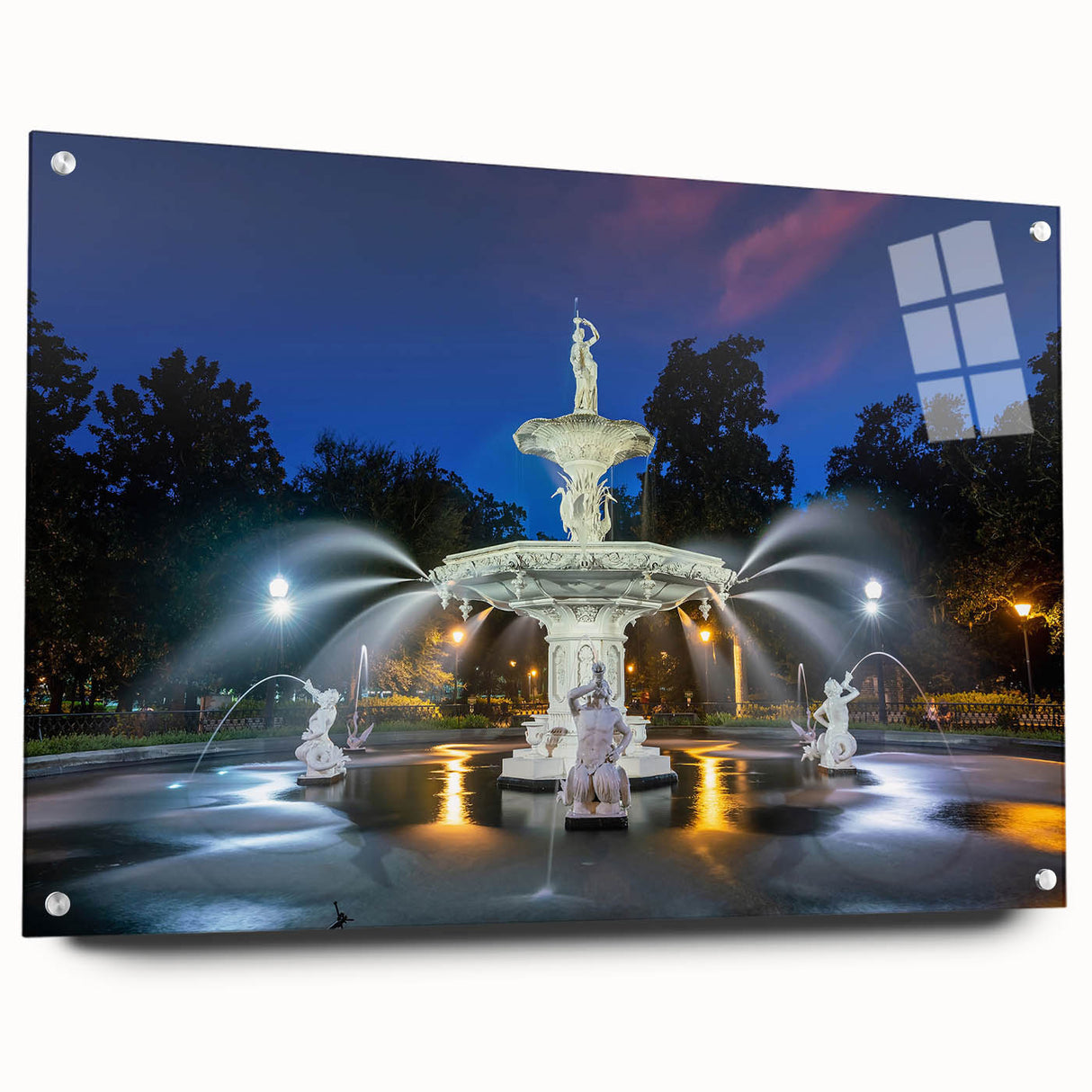 Acrylic print of Savannah, Georgia, featuring muted earth tones, ideal for dining room decor.