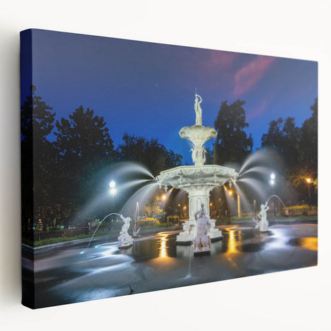 Savannah, Georgia scenery on large stretched canvas in soft sunset colors, suitable for kitchen wall art.