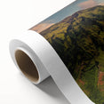 Art deco poster of Kauai scenery on rolled canvas, featuring soft pastel colors, ideal for nursery wall art.