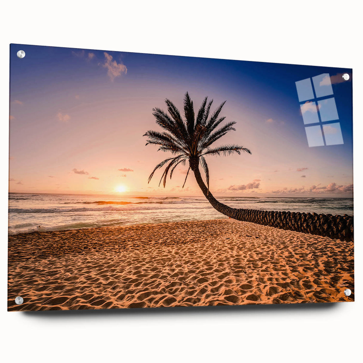Acrylic print of Oahu, Hawaii scenery in vivid ocean and sky colors, suitable for bedroom or dining room decor.