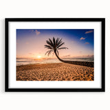 Extra large abstract art print of Oahu, Hawaii, in vibrant, textured colors on a framed black mat.