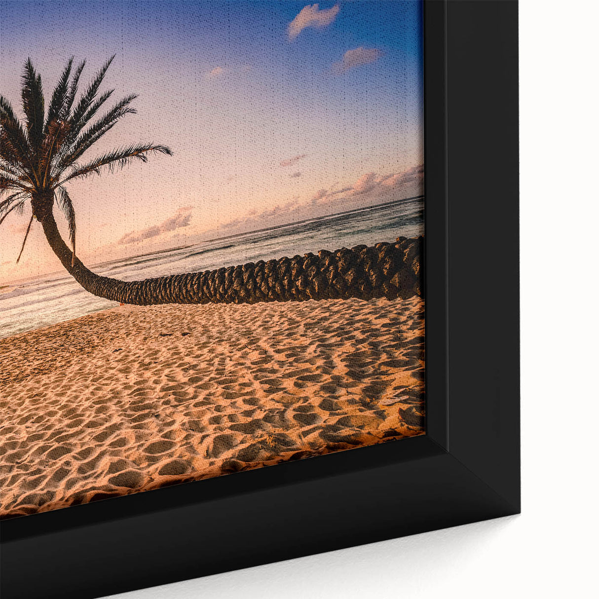 Extra large framed canvas of a textured black wall art depicting vibrant, colorful Hawaiian scenery.